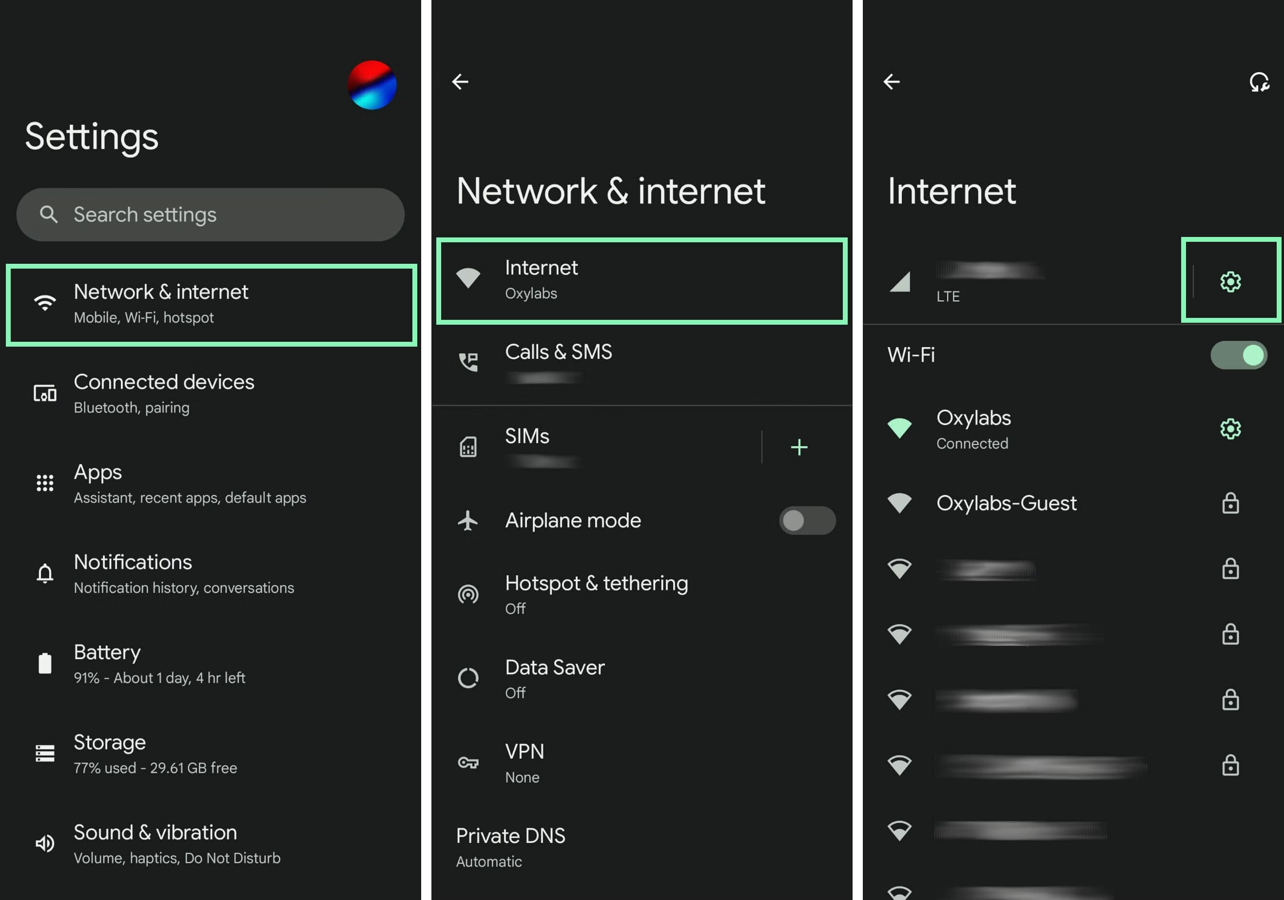 Android network settings