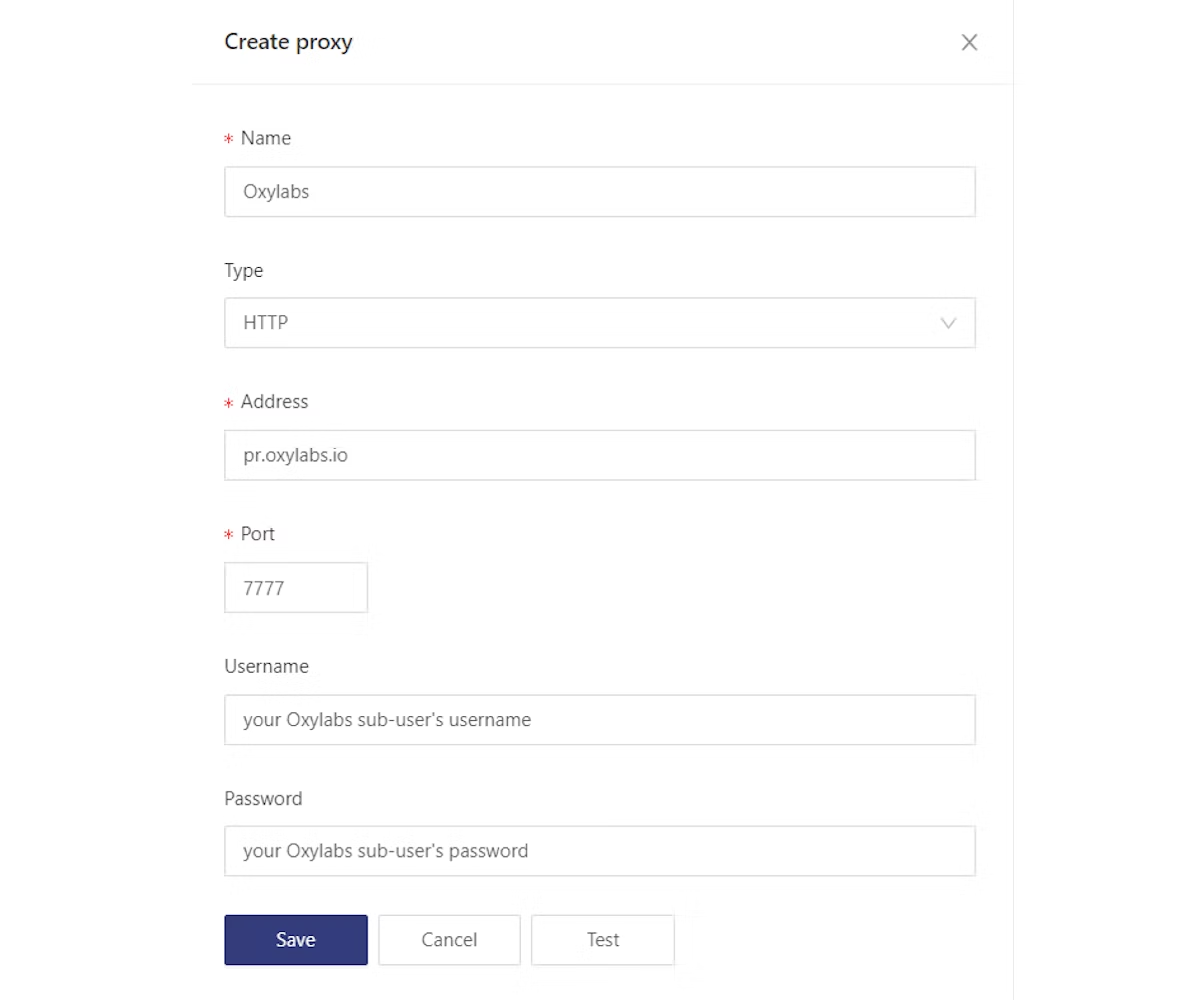 Proxy login details