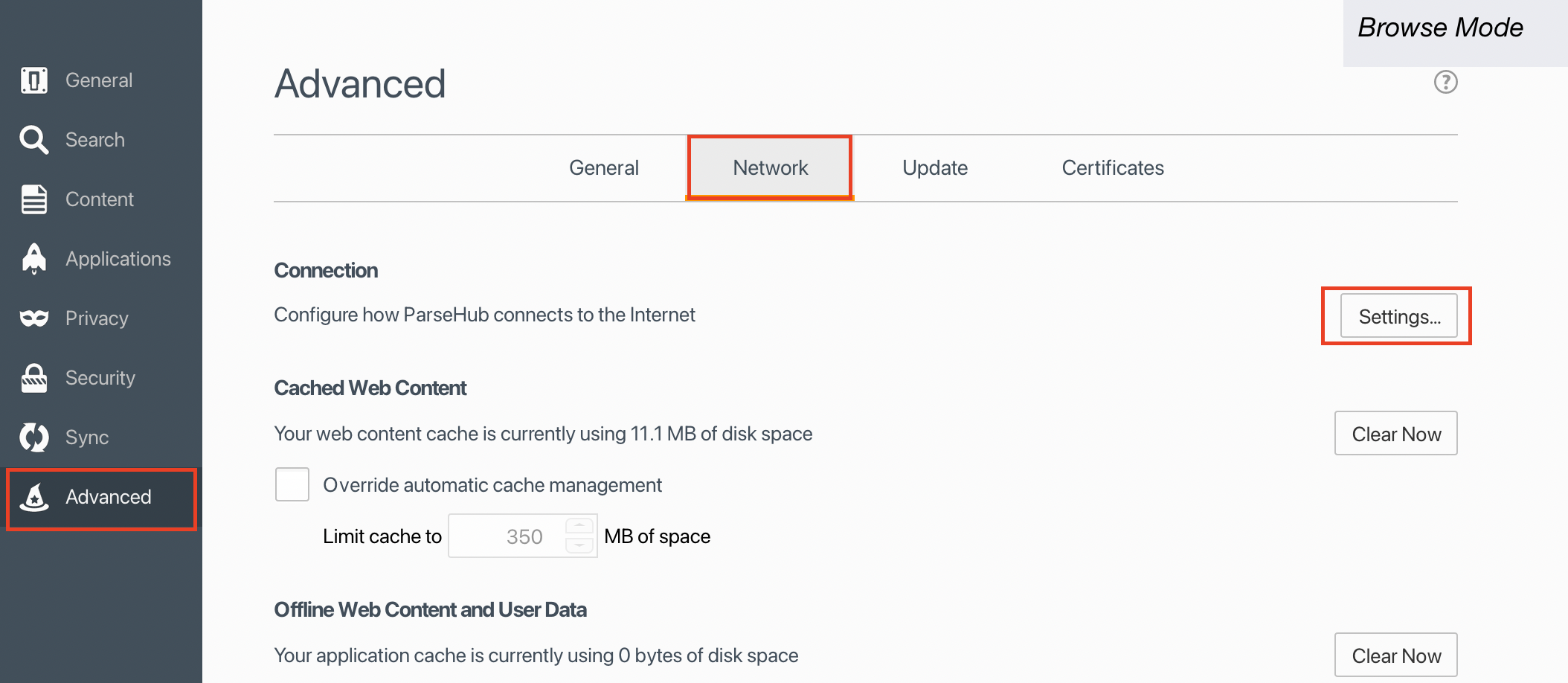 Advanced network settings
